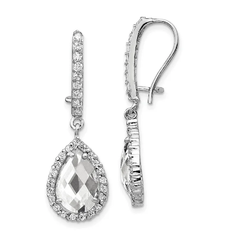 Hoop earrings with rhinestone-studded rims for a glamorous touch-Curata 925 Sterling Silver Dangle Kidney wire Checker cut CZ Cubic Zirconia Simulated Diamond French Wire Earrings Measures