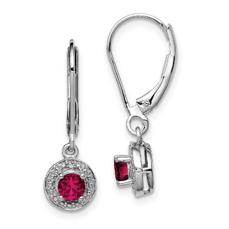 Hoop earrings with rhinestone-studded rims for a glamorous touch-Curata 925 Sterling Silver Dangle Polished Leverback Diamond and Created Ruby Earrings Measures 26x7mm Wide