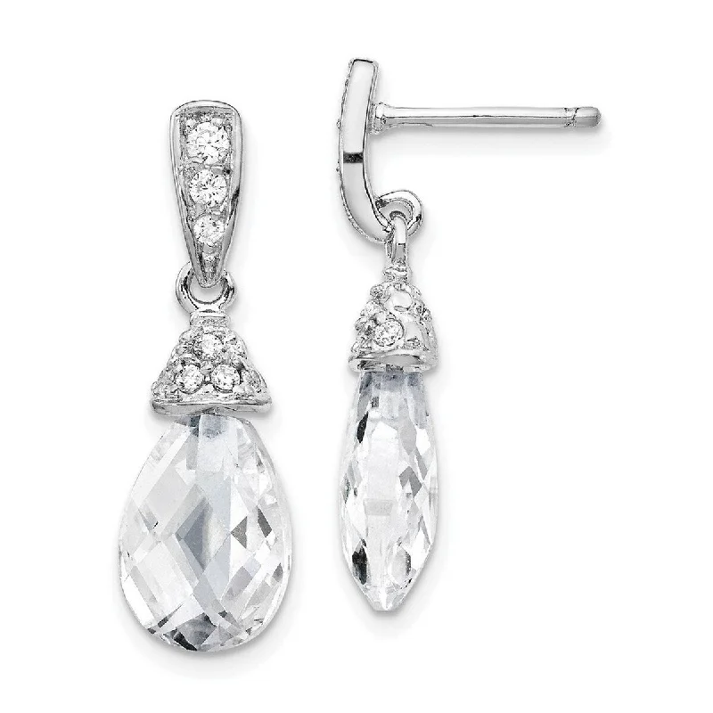 Best hoop earrings with sterling silver for an affordable and chic design-Curata 925 Sterling Silver Faceted Teardrop CZ Cubic Zirconia Simulated Diamond Dangle Post Earrings Measures 22x8mm Wide