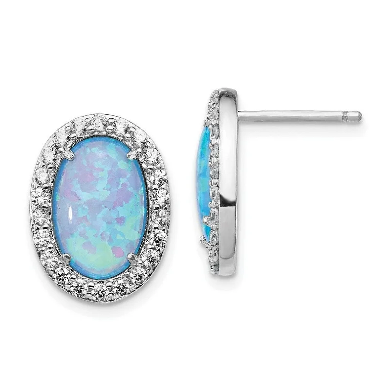 Hoop earrings with artistic filigree designs for an intricate, delicate finish-Curata Cheryl M 925 Sterling Silver Cubic Zirconia Lab Simulated Blue Opal Post Earrings Measures 16x11.98mm