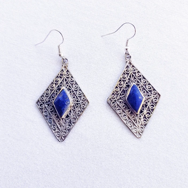 Best hoop earrings with rose gold for a romantic and warm aesthetic-Diamond tribal earrings - Lapis