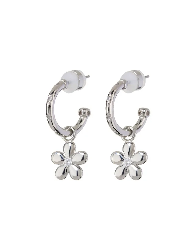 Hoop earrings with faceted crystals for added sparkle and shine-Diamonte Daisy Hoops In Silver