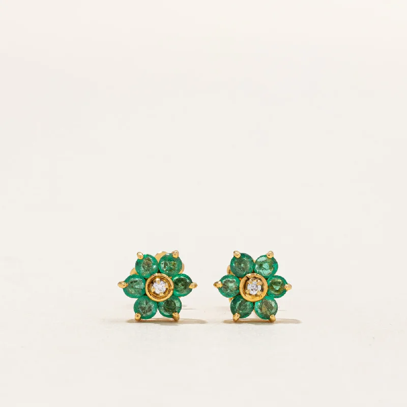 Best hoop earrings with butterfly motifs for a playful and whimsical appearance-Emerald & Diamond Flower Earrings | 0.36ctw, 0.01ctw |