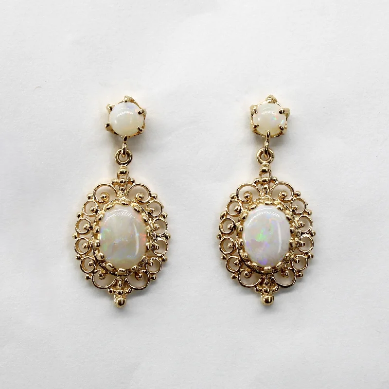 Best hoop earrings with angel wing accents for a spiritual and meaningful design-Filigree Gold Opal Dangle Earrings | 1.40ctw |