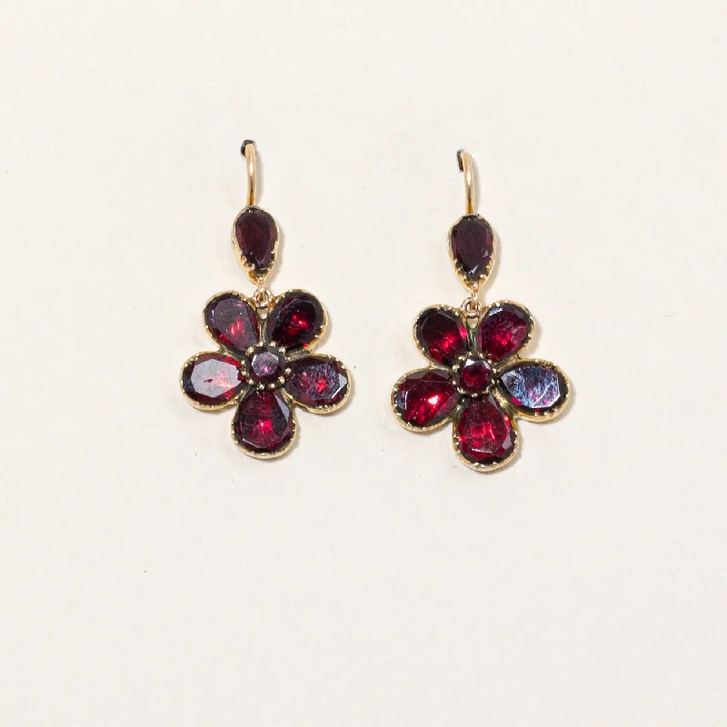 Best hoop earrings with geometric triangle shapes for a modern, chic design-Garnet Flower Fish Hook Earrings | 5.50ctw |