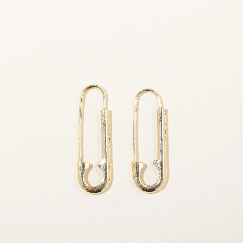 Best hoop earrings with textured silver for a rustic and organic finish-'Givenchy' 18k Yellow Gold Safety Pin Earrings