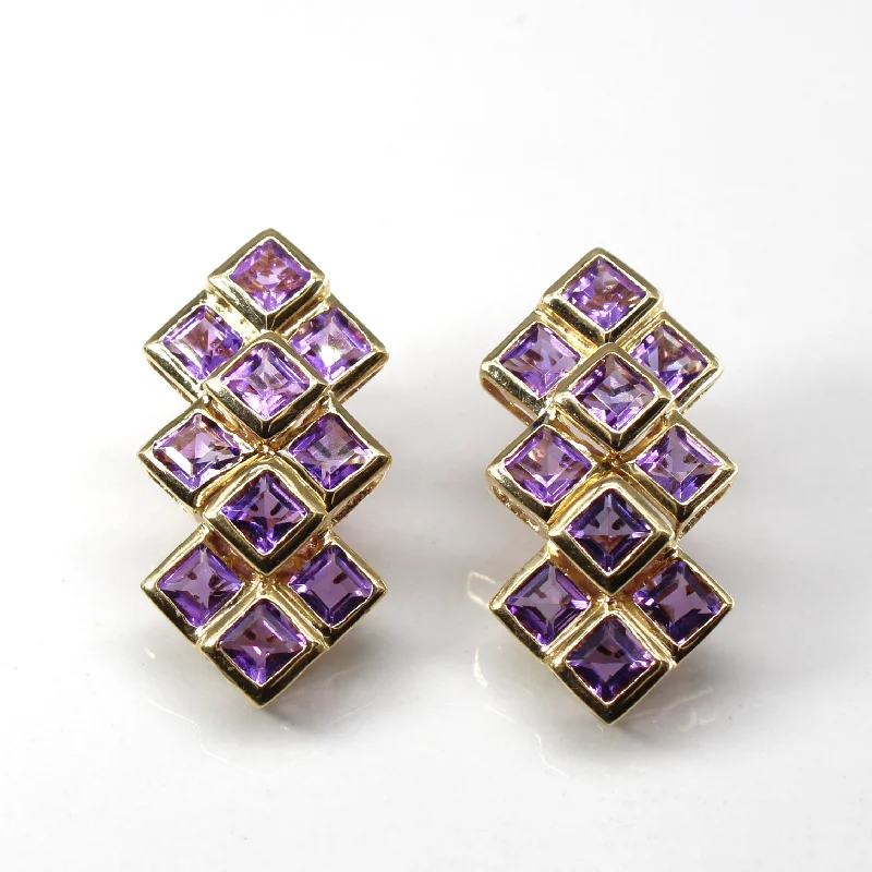 Hoop earrings with twisted leather for a chic and modern boho look-Grid Set Amethyst Earrings | 5.00ctw |