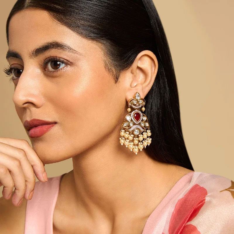 Hoop earrings with removable pendants for a versatile and customizable accessory-Kundan Earring 173000