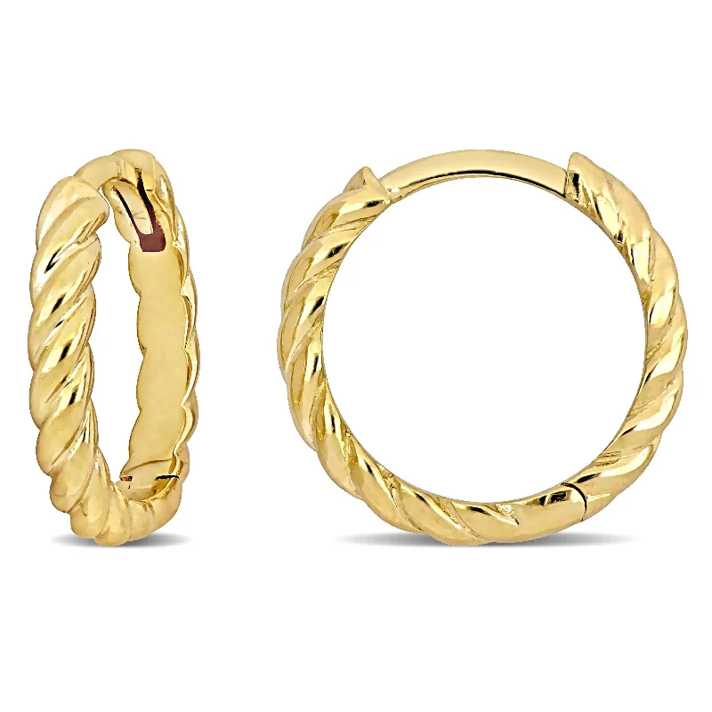 Hoop earrings with gold accents for a warm, elegant statement piece-Mimi & Max 15mm Twist Design Mini Hoop Earrings in 14k Yellow Gold