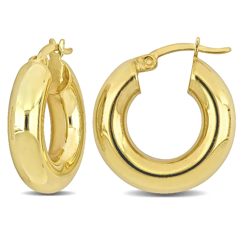 Hoop earrings with enamel stripes for a colorful and eye-catching design-Mimi & Max 20x5mm Round Hoop Earrings in Yellow Plated Silver