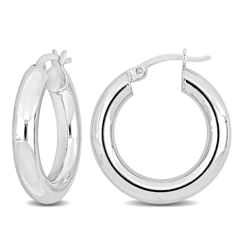 Best hoop earrings with stacked layers for a dimensional and bold look-Mimi & Max 23x4mm Round Hoop Earrings in Sterling Silver