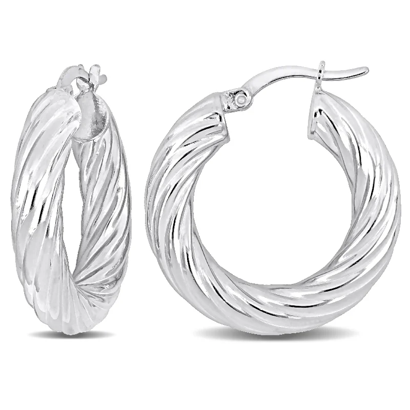 Best hoop earrings with geometric cuts for a sharp, modern appeal-Mimi & Max 25x5mm Round Twist Hoop Earrings in Sterling Silver