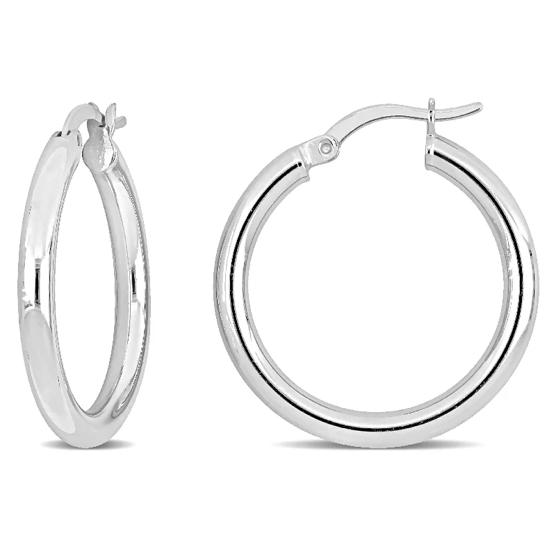 Best hoop earrings with textured silver for a rustic and organic finish-Mimi & Max 26x3mm Round Hoop Earrings in Sterling Silver