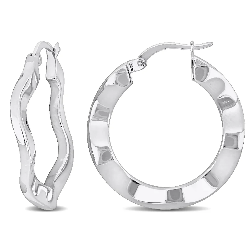 Best hoop earrings with baroque pearls for a luxurious and elegant vibe-Mimi & Max 27x2.5mm Round Wave Hoop Earrings in Sterling Silver