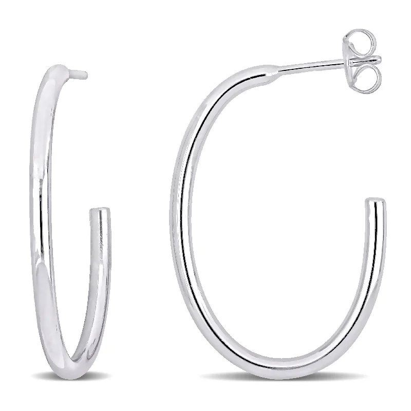 Hoop earrings with stacked layers for a bold and textured design-Mimi & Max 29x20mm Oval Open Hoop Earrings in Sterling Silver