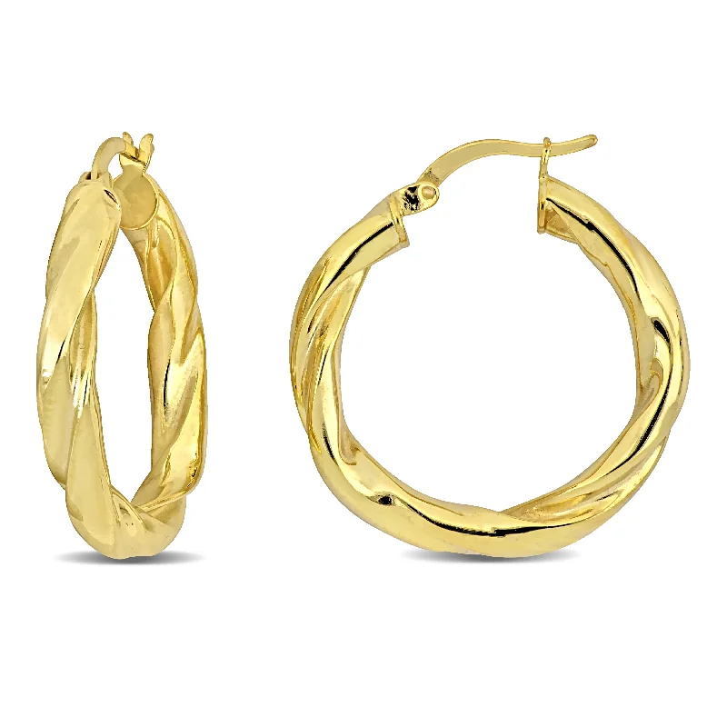 Best hoop earrings with gemstone accents for a colorful and elegant appearance-Mimi & Max 30x4mm Round Twist Hoop Earrings in Yellow Plated Silver