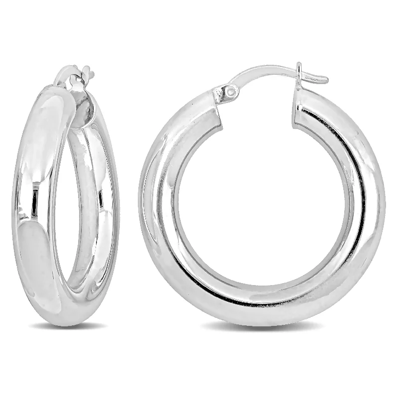 Hoop earrings with faceted crystals for added sparkle and shine-Mimi & Max 30x5mm Hoop Earrings in Sterling Silver