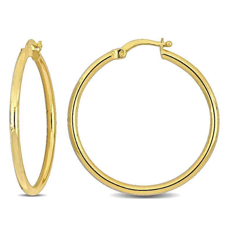 Hoop earrings with twisted metal designs for a dynamic and modern style-Mimi & Max 32x2mm Hoop Earrings in Yellow Plated Silver