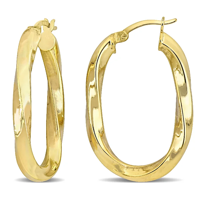 Hoop earrings with floral motifs for a feminine and nature-inspired look-Mimi & Max 33x23mm Hoop Earrings in Yellow Plated Silver