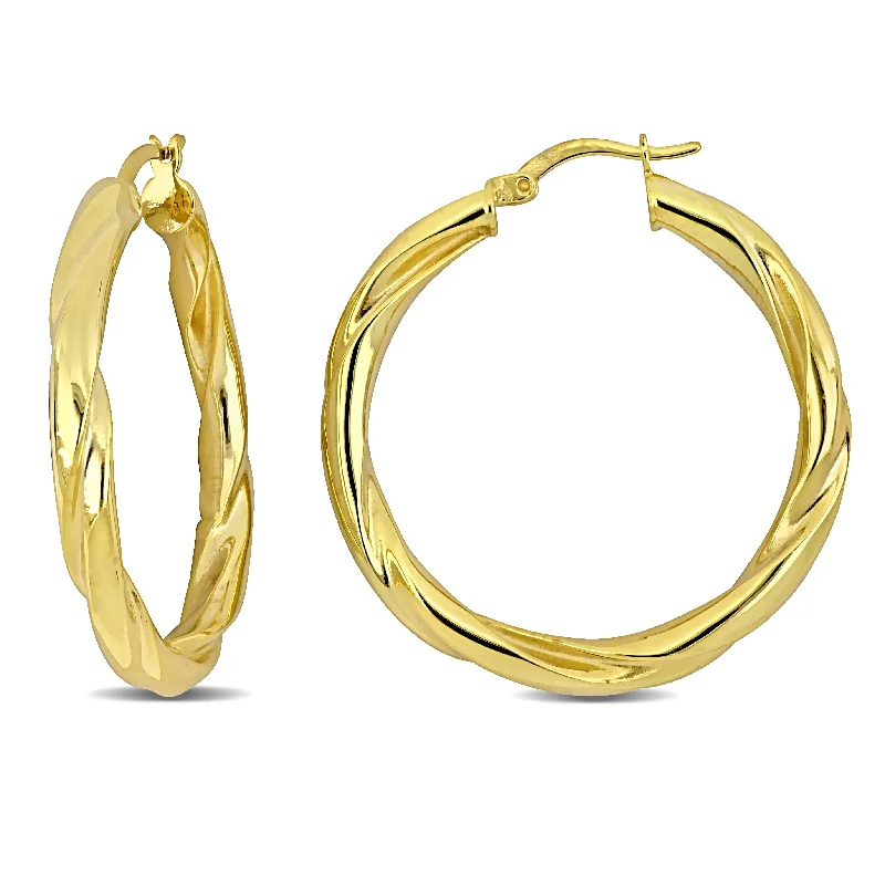 Best hoop earrings with oval shapes for a unique and elongated design-Mimi & Max 37x4.5mm Twist Hoop Earrings in Yellow Plated Silver