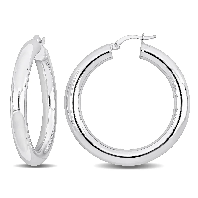 Hoop earrings with gold accents for a warm, elegant statement piece-Mimi & Max 40x5mm Hoop Earrings in Sterling Silver