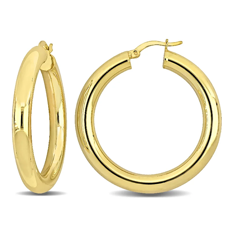 Classic hoop earrings with a thin profile for a sleek and subtle style-Mimi & Max 40x5mm Hoop Earrings in Yellow Plated Silver