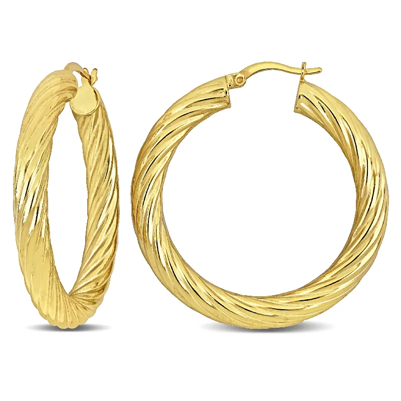 Hoop earrings with spiral designs for a dynamic and fluid look-Mimi & Max 40x5mm Twist Hoop Earrings in Yellow Plated Silver