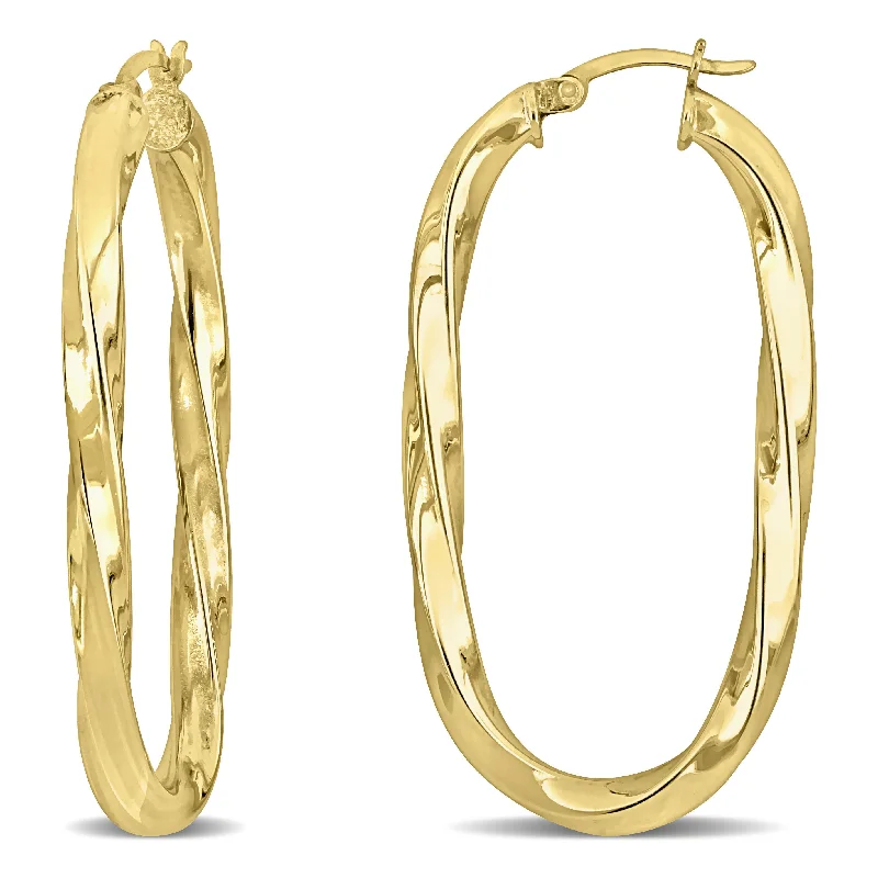 Best hoop earrings with intricate beaded details for a textured, stylish appearance-Mimi & Max 48x25mm Oval Twist Hoop Earrings in Yellow Plated Silver