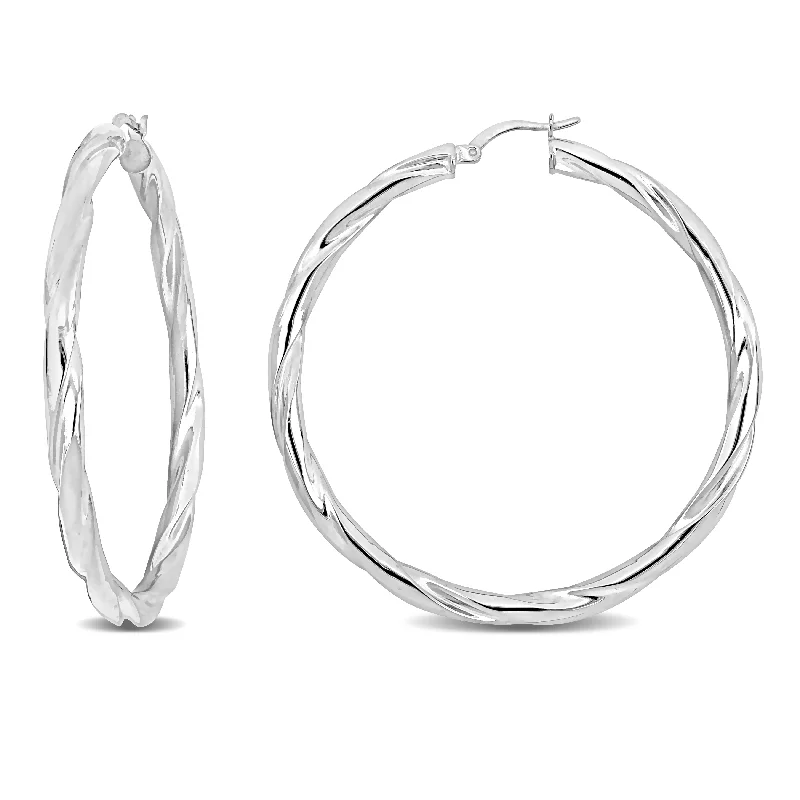 Hoop earrings with a matte finish for a sleek and sophisticated appearance-Mimi & Max 58x4mm Twist Hoop Earrings in Sterling Silver