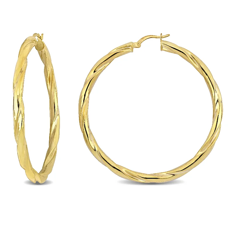 Hoop earrings with luxe velvet finishes for a rich and luxurious touch-Mimi & Max 58x4mm Twist Hoop Earrings in Yellow Plated Silver