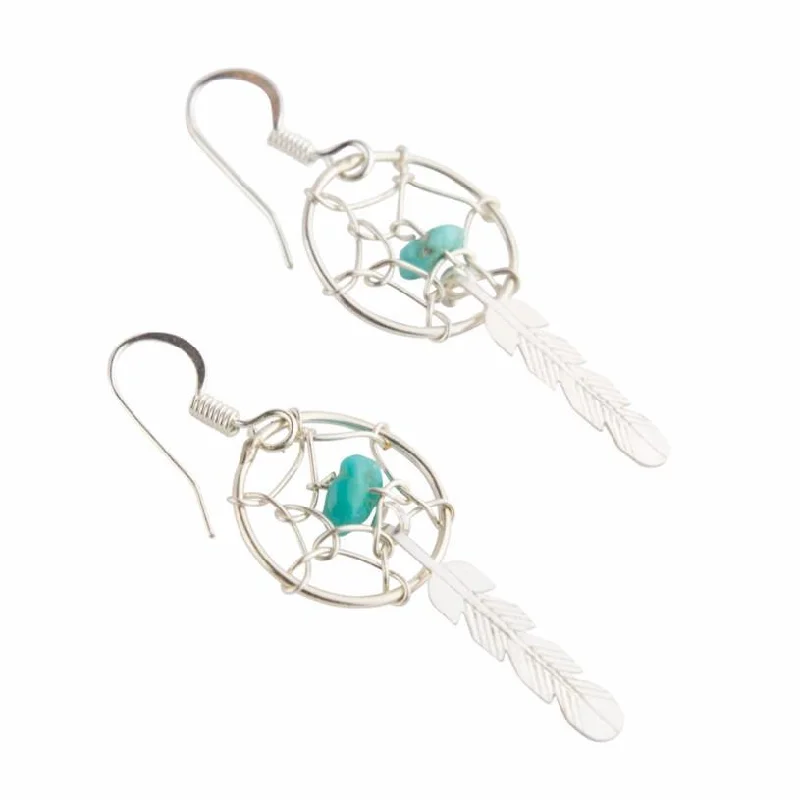 Hoop earrings with textured gold for a refined and sophisticated aesthetic-Mini Dreamcatcher Navajo Earrings - Sterling Silver