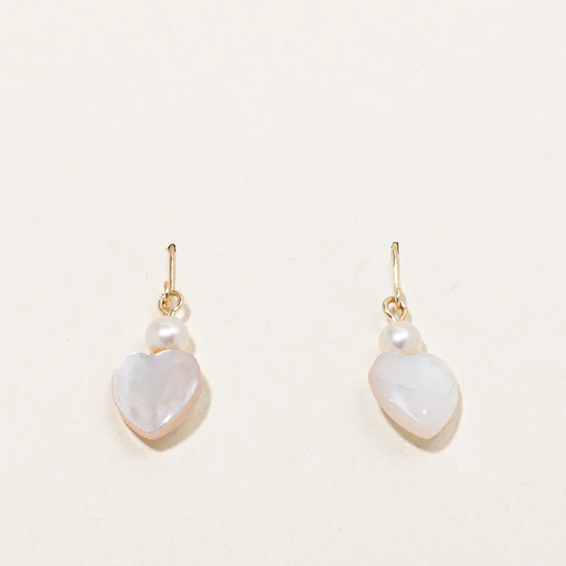 Hoop earrings with intricate designs for a unique and artistic appearance-Mother of Pearl & Pearl Heart Earrings