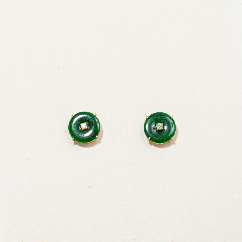 Best hoop earrings with minimalist designs for a clean and modern aesthetic-Nephrite Jade & Diamond Earrings | 0.46ctw, 0.02ctw |