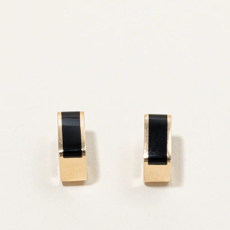 Hoop earrings with floral motifs for a feminine and nature-inspired look-Onyx Inlay Square Earrings | 0.50ctw |