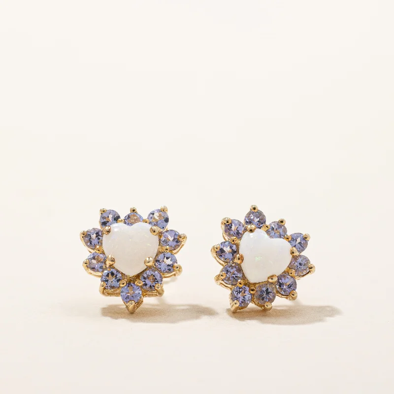 Hoop earrings with twisted leather for a chic and modern boho look-Opal & Tanzanite Heart Earrings | 0.40ctw, 0.40ctw |