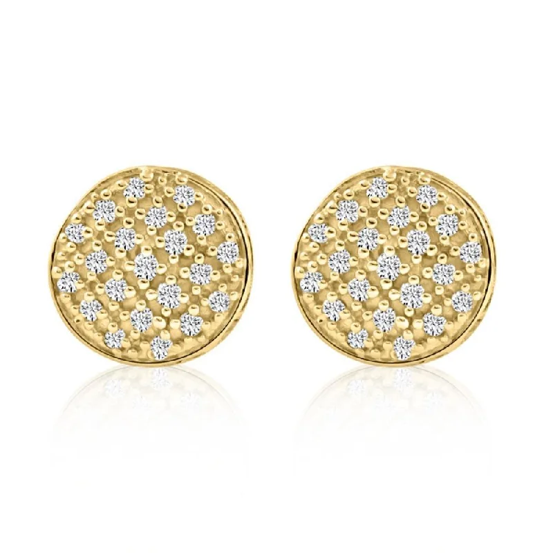 Best hoop earrings with matte finish for a sophisticated, understated design-Pave Diamond Round Studs Screw Back Earrings White or Yellow Gold 7mm Wide