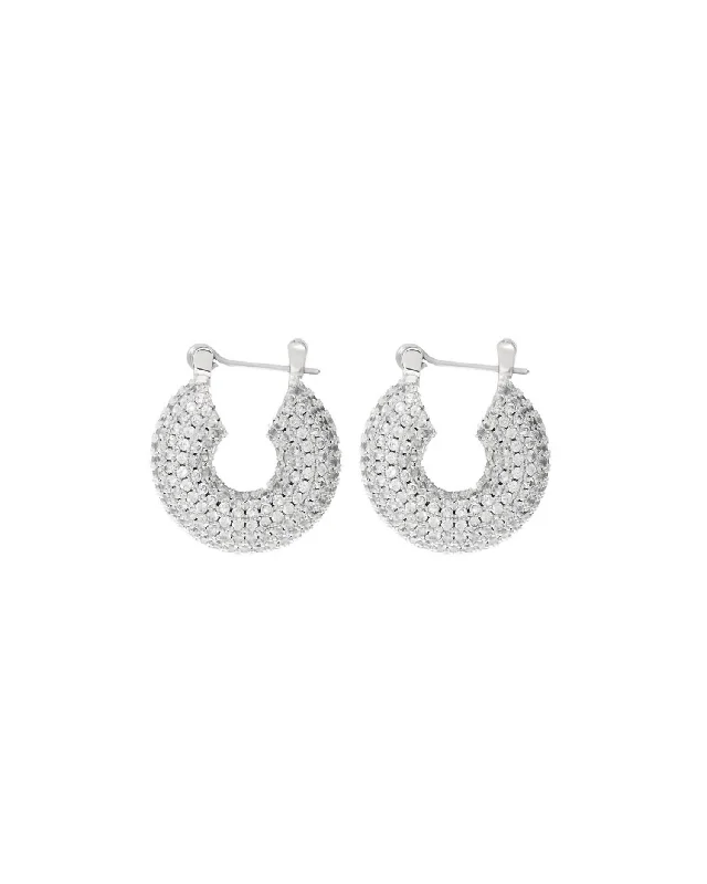 Hoop earrings with twisted leather for a chic and modern boho look-Pave Mini Donut Hoops In Silver