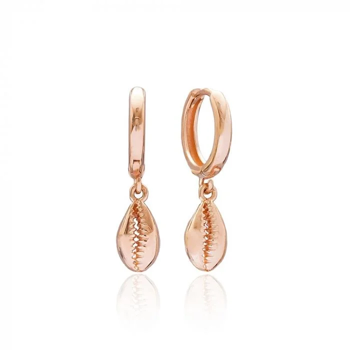 Hoop earrings with abstract wirework for an artistic, unique look-Rose Gold Cowrie Shell Earrings - Sterling Silver