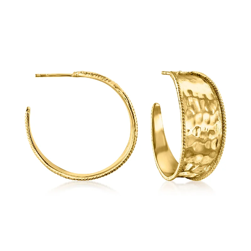 Hoop earrings with faceted crystals for added sparkle and shine-Ross-Simons 18kt Gold Over Sterling Hammered Hoop Earrings