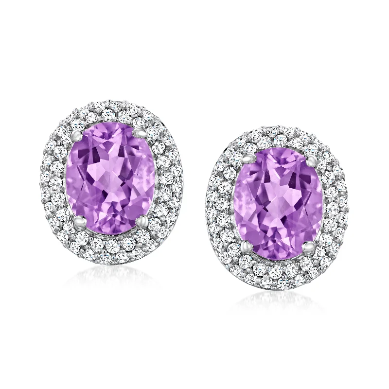 Best hoop earrings with stacked layers for a dimensional and bold look-Ross-Simons Amethyst and White Topaz Earrings in Sterling Silver