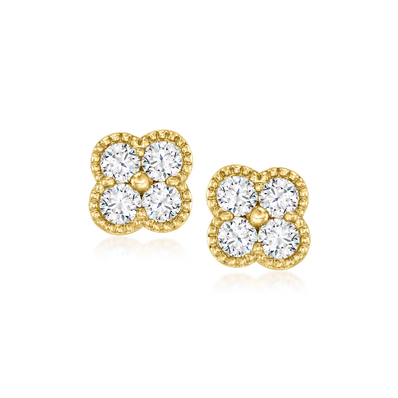 Best hoop earrings with tribal designs for a cultural and exotic aesthetic-Ross-Simons Diamond Clover-Shaped Earrings in 14kt Yellow Gold