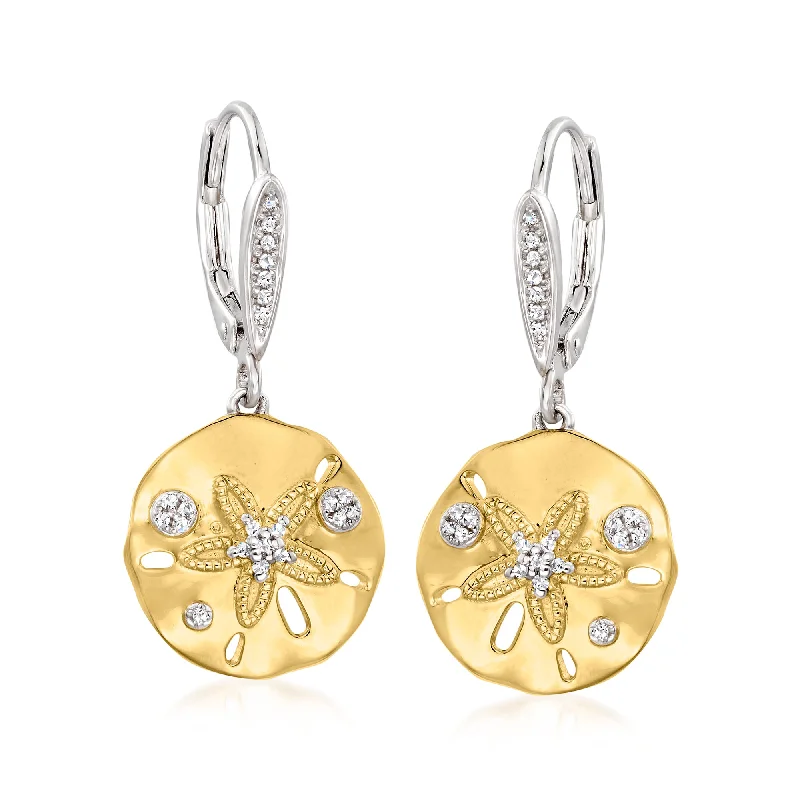 Best hoop earrings with geometric pendants for a modern, chic appeal-Ross-Simons Diamond Sand Dollar Earrings in Sterling Silver and 18kt Gold Over Sterling