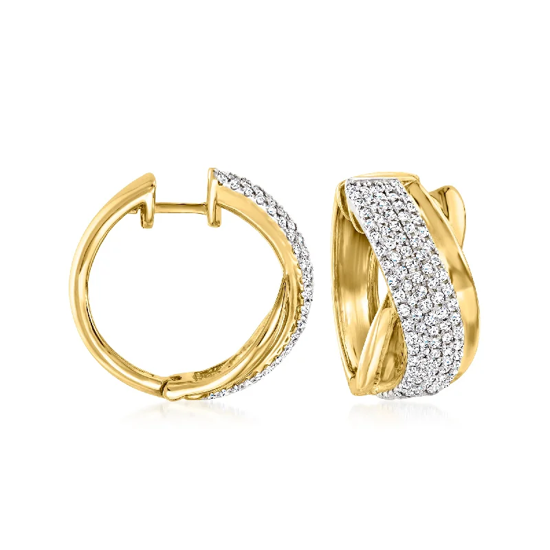 Best hoop earrings with geometric hexagon shapes for a modern, angular look-Ross-Simons Diamond Twisted Hoop Earrings in 18kt Gold Over Sterling