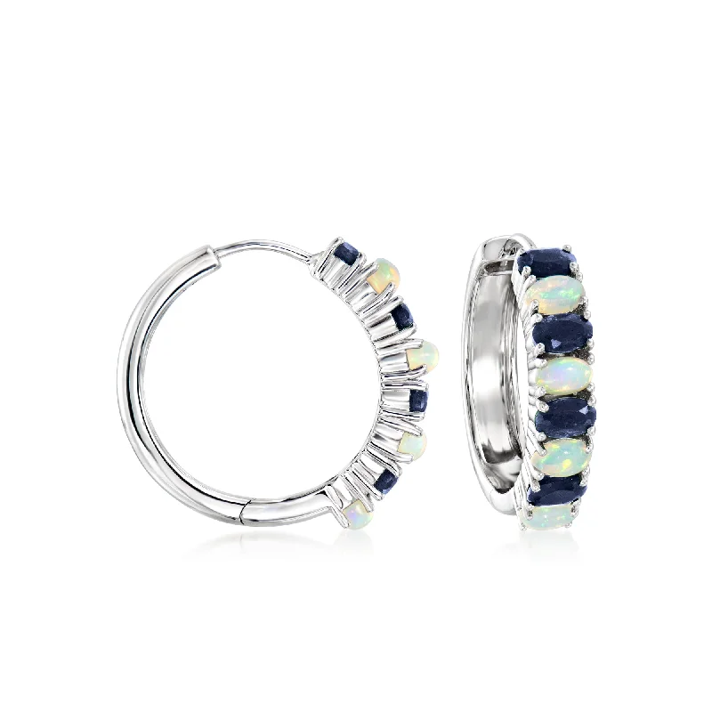 Best hoop earrings with detachable studs for a versatile and adjustable accessory-Ross-Simons Opal and Sapphire Hoop Earrings in Sterling Silver