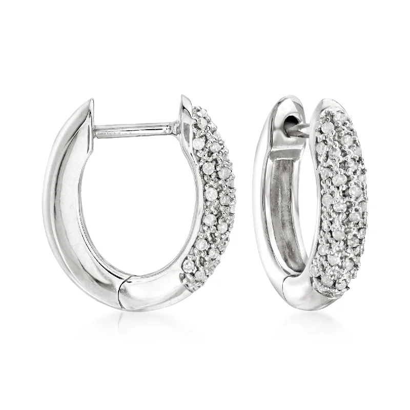 Best hoop earrings with snake chain details for a sleek and modern touch-Ross-Simons Pave Diamond Hoop Earrings in Sterling Silver