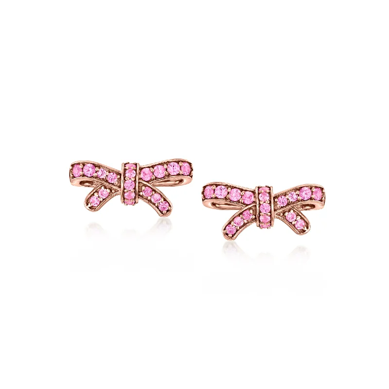 Hoop earrings with resin accents for a bold and colorful design-Ross-Simons Pink Sapphire Bow Earrings in 18kt Rose Gold Over Sterling