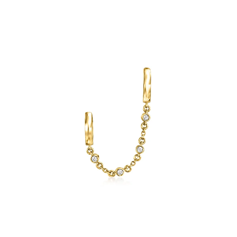 Best hoop earrings with textured silver for a rustic and organic finish-RS Pure by Ross-Simons Diamond-Accented Double-Piercing Single Earring in 14kt Yellow Gold