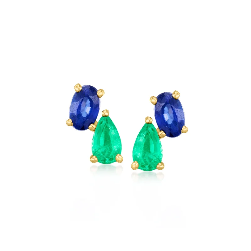 Hoop earrings with spiral designs for a dynamic and fluid look-RS Pure by Ross-Simons Sapphire and . Emerald Toi Et Moi Earrings in 14kt Yellow Gold