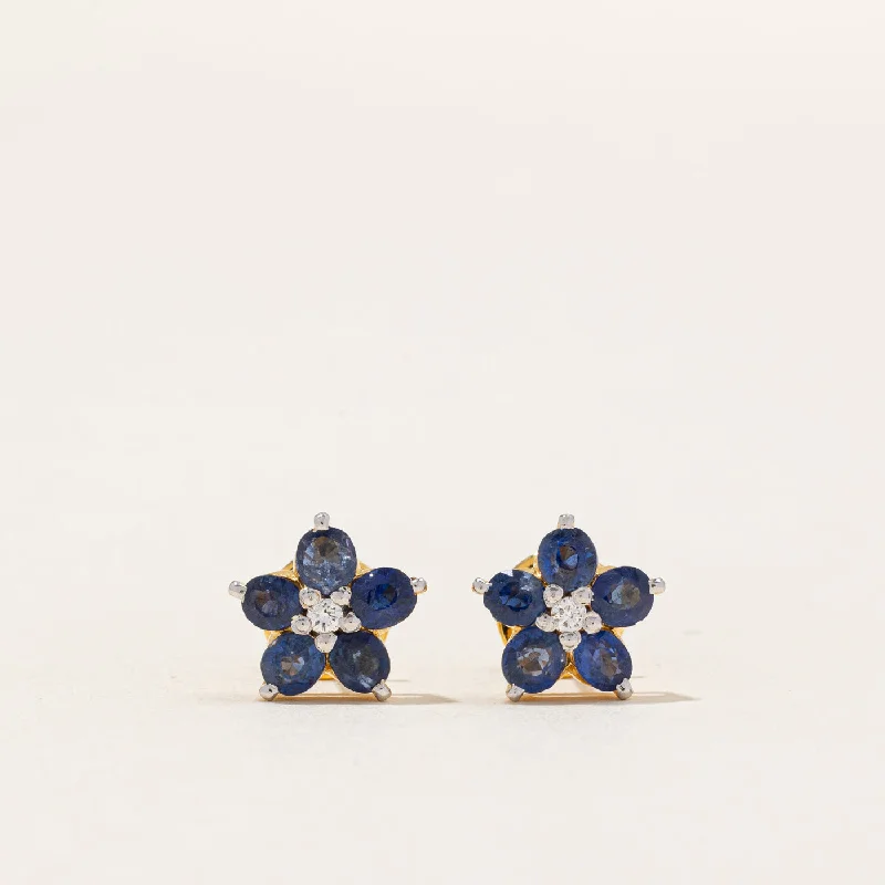 Hoop earrings with satin finishes for a smooth and elegant appearance-Sapphire & Diamond Flower Earrings | 1.10ctw, 0.026ctw |