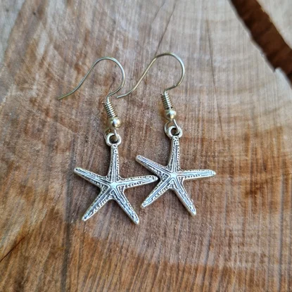 Best hoop earrings with multi-colored gemstones for a vibrant and lively touch-Small Silver Starfish Boho Earrings  - Beachy Bohemian Jewellery